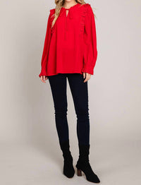 Cotton Bleu - Lace Trim Ruffle Top