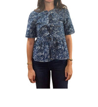 Ganni - Tapestry Denim Peplum Short Sleeve Blouse