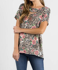 Nu Label - Cut-out Neck Open Back Short Sleeve Top