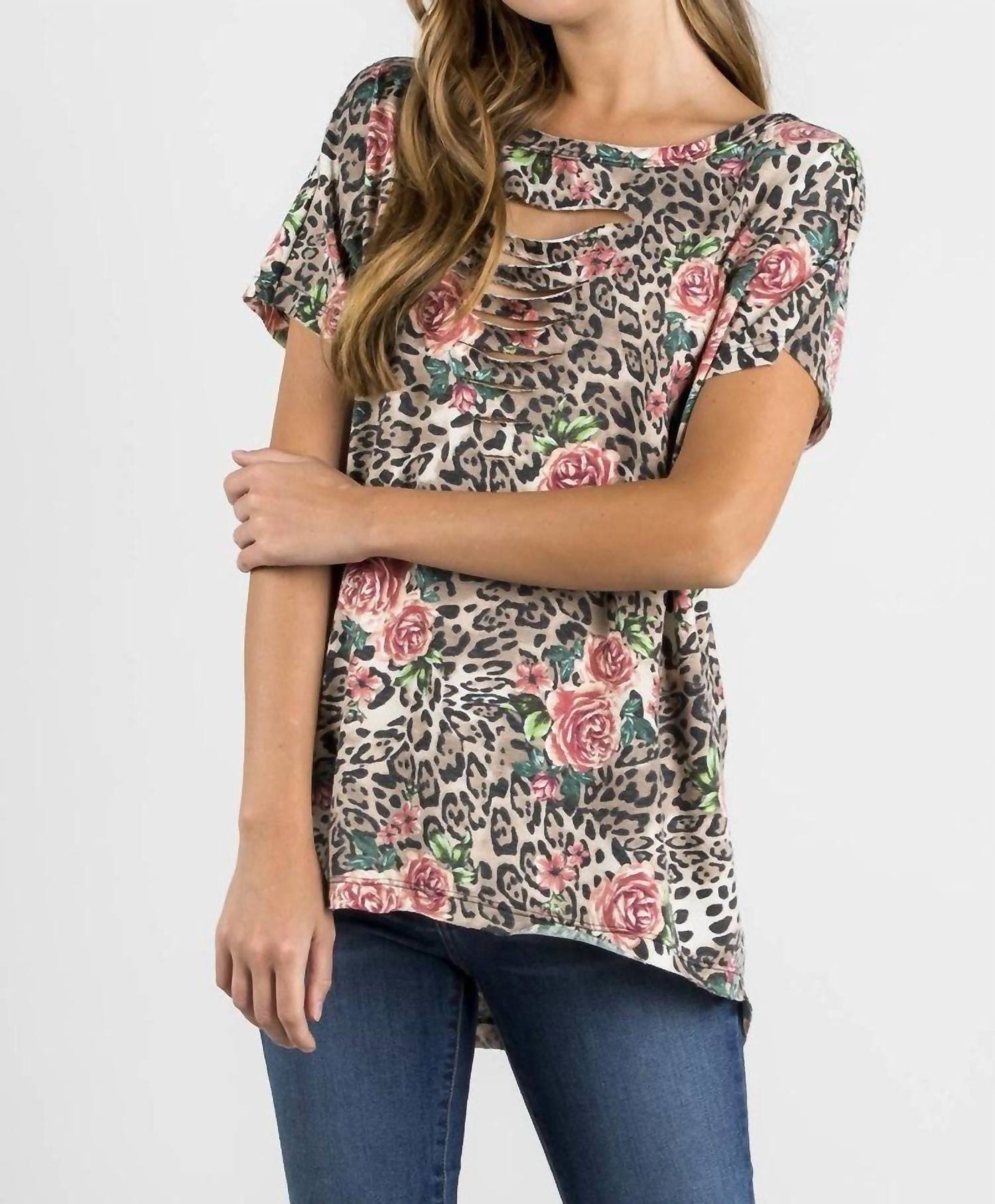 Nu Label - Cut-out Neck Open Back Short Sleeve Top
