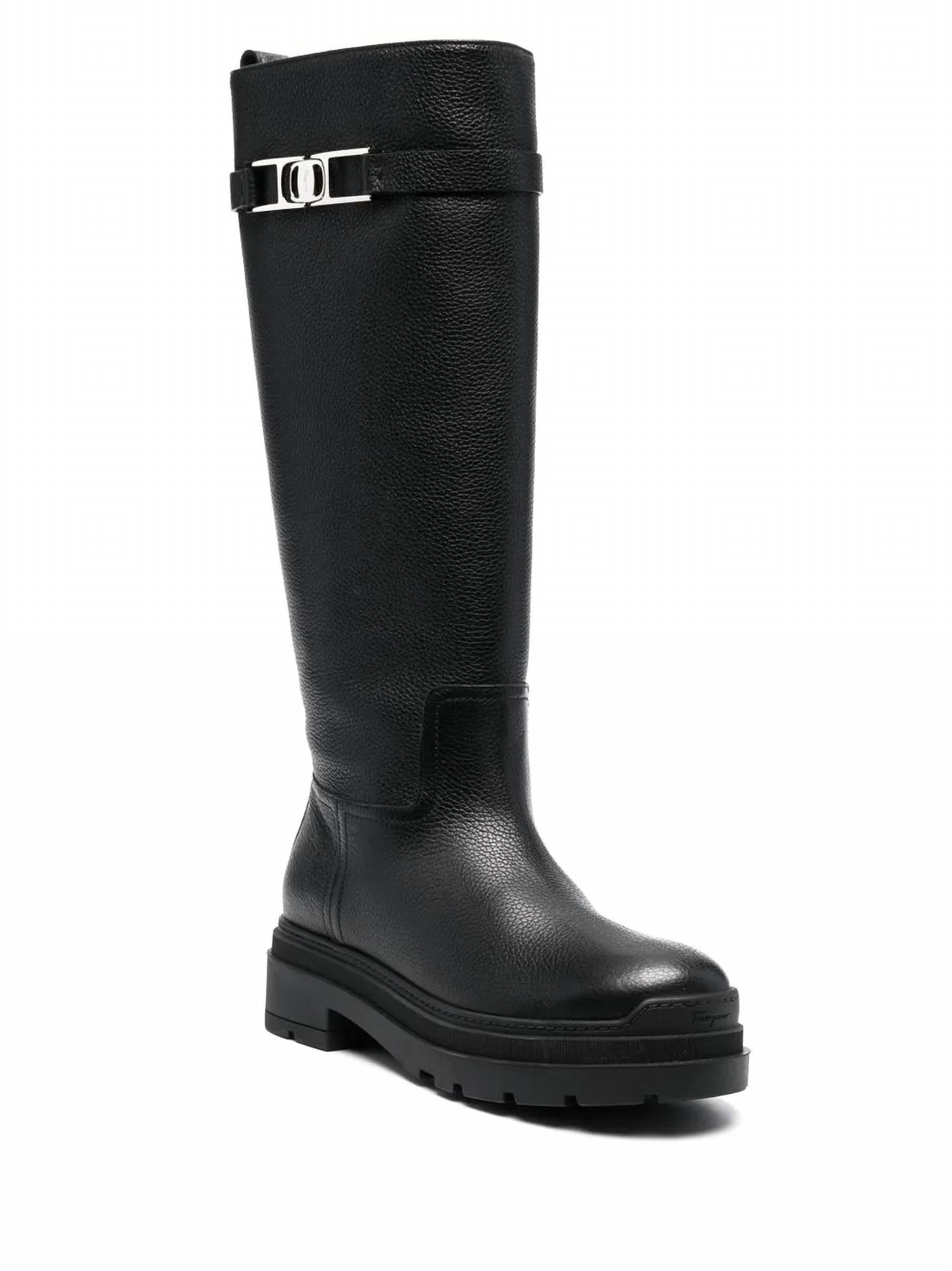 Salvatore Ferragamo Women's Vara Chain Knee-high Boots in black - women's shoe - view 18