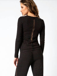 PJ Salvage Lacey Basics Long Sleeve Top in black - women's blouse - alternate view