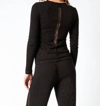 PJ Salvage Lacey Basics Long Sleeve Top in black - women's blouse - detail view