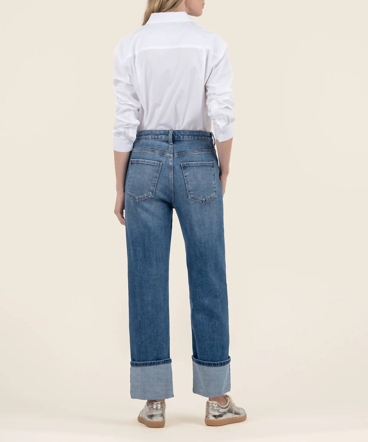KUT FROM THE KLOTH Sienna High Rise Wide Leg Roll Up Jeans in alert - women's jeans - detail view