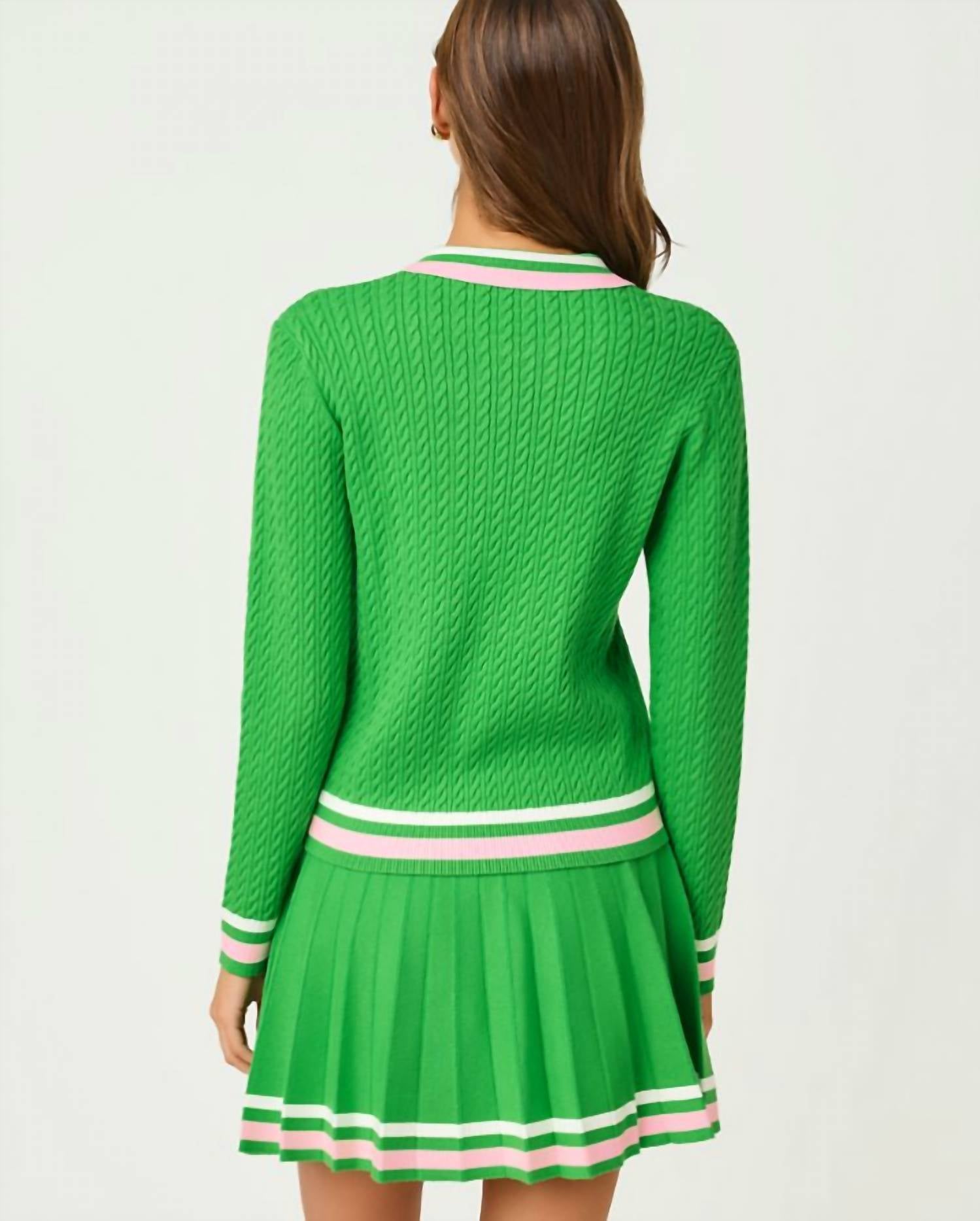 Lilly Pulitzer Suzette Sweater Polo in putting green x resort white - women's sweater - detail view