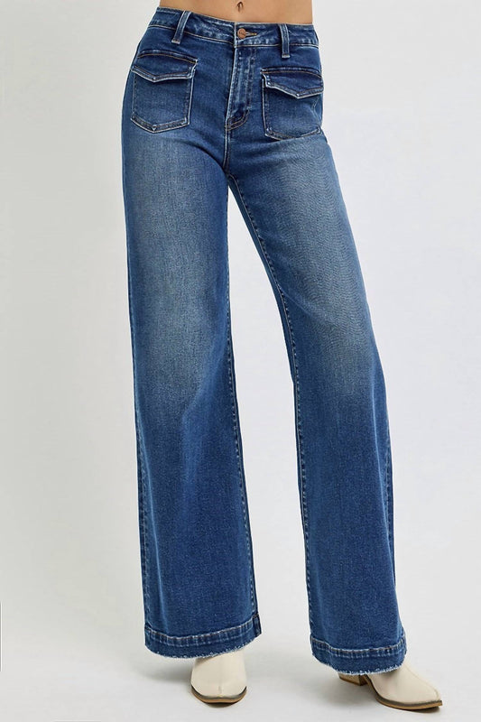 Risen - High Rise Wide Leg Front Patch Pocket Jeans
