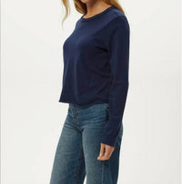 Michael Stars Aiko New Jersey Long Sleeve Raw Hem Crew Tee in nocturnal - women's long sleeve top - detail view