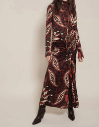Johanna Ortiz Start Point Maxi Dress in black mocca sand red - women's dress - detail view