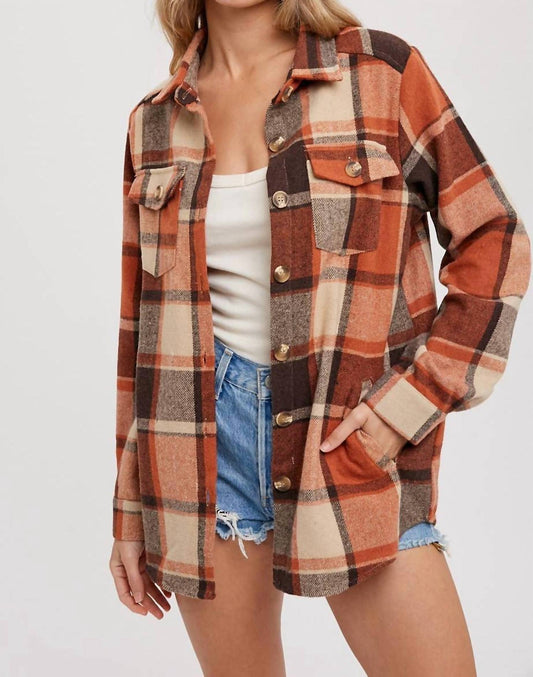 Bluivy - Long Sleeves Flannel Plaid Shacket with Pockets