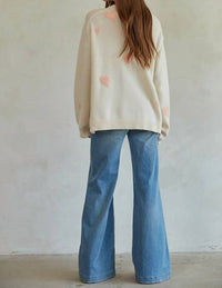 By Together - Knit Sweater Heart Print Crew Neck Pullover Top