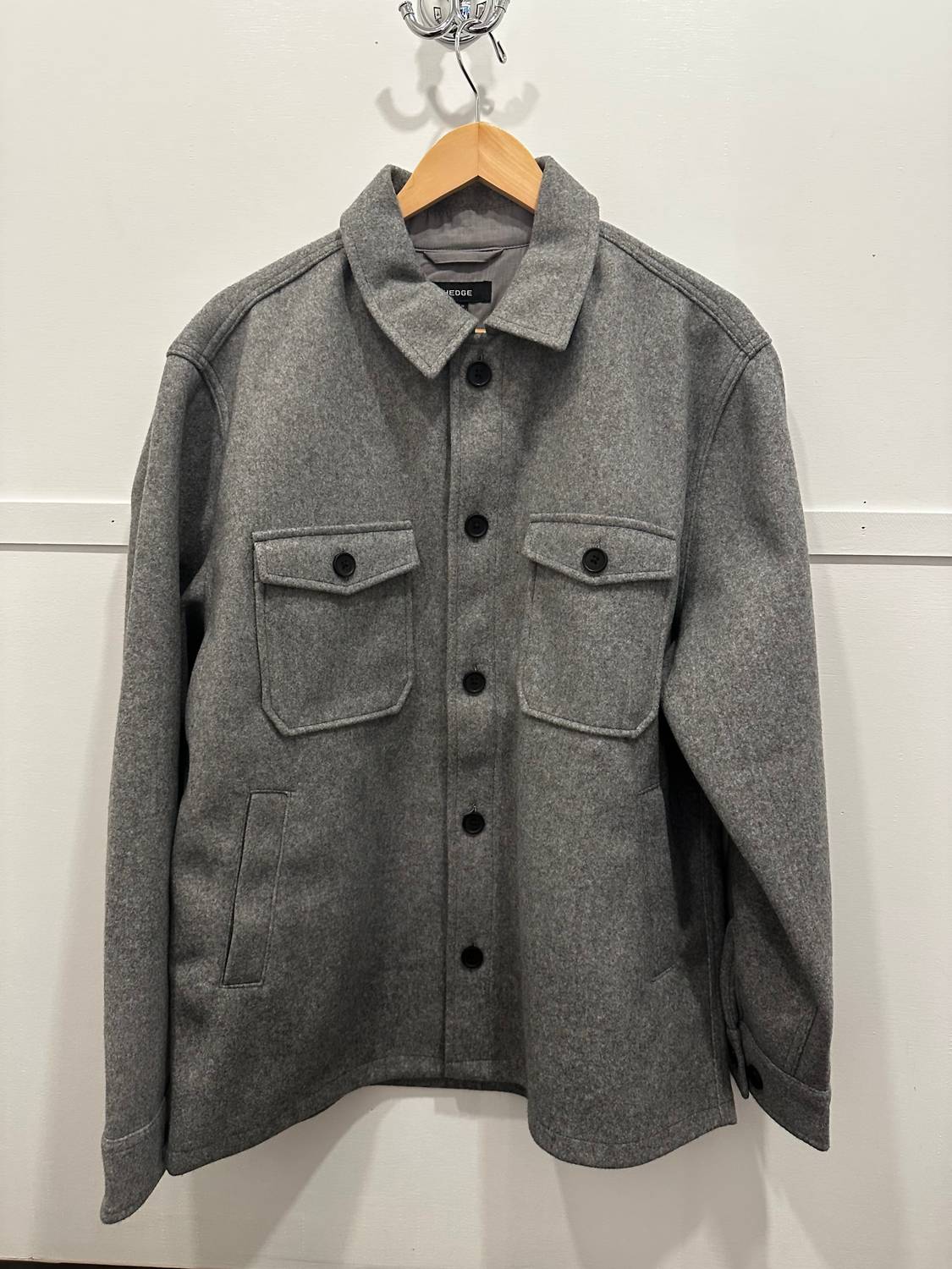 HEDGE Button Up Brushed Shacket in grey - men's jacket - view 4