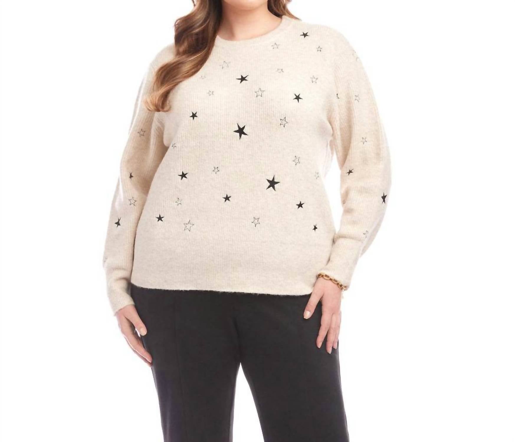 Karen Kane Embroidered Stars Sweater - Plus in oatmeal - women's sweater