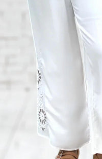 bobi Embroidered Eyelet Pant in white - women's pants - alternate view