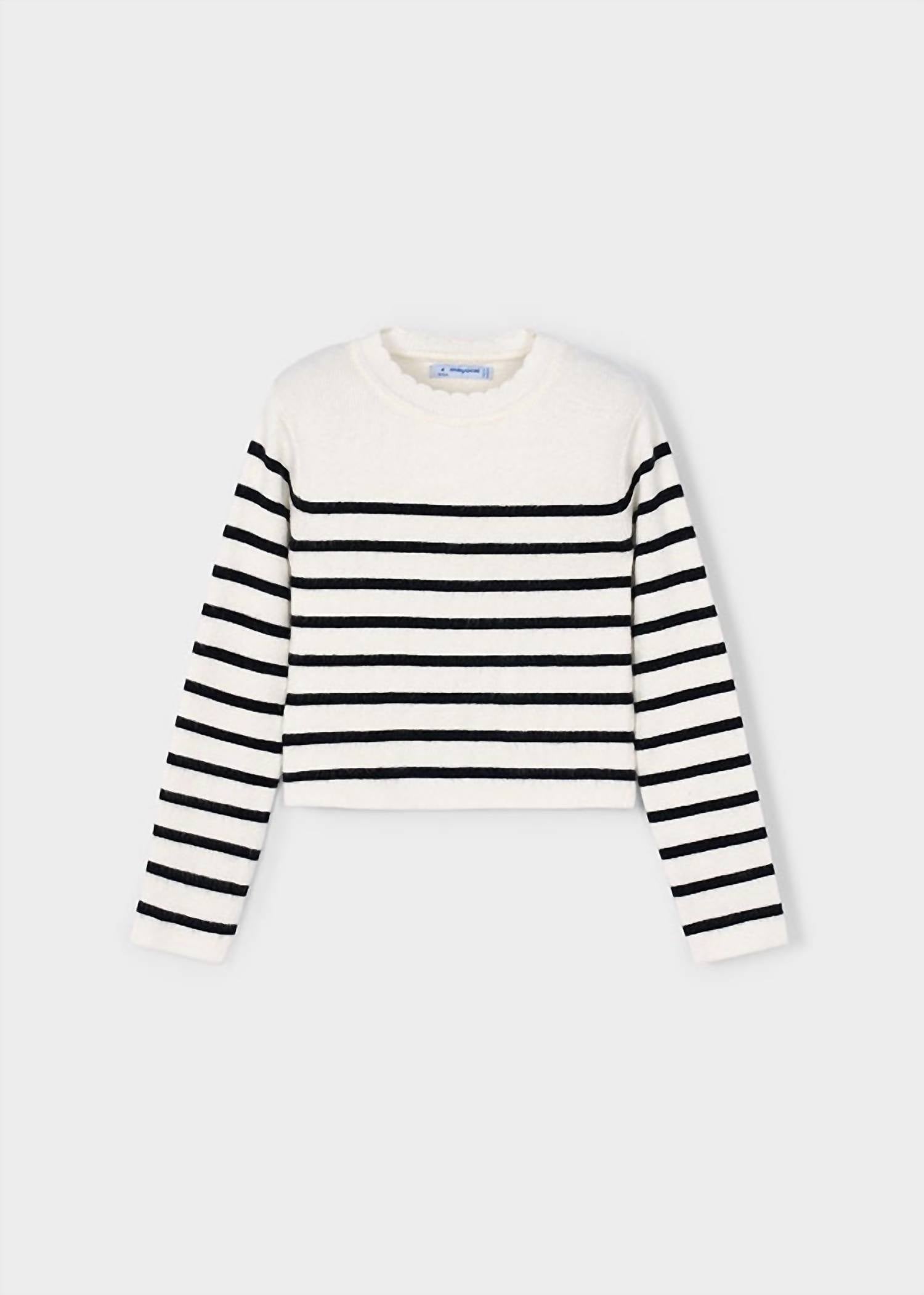 Mayoral - Scallop Neck Knit Stripe Top