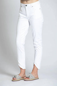 Apny - Double Layer Frayed Tulip Hem Cropped Pants