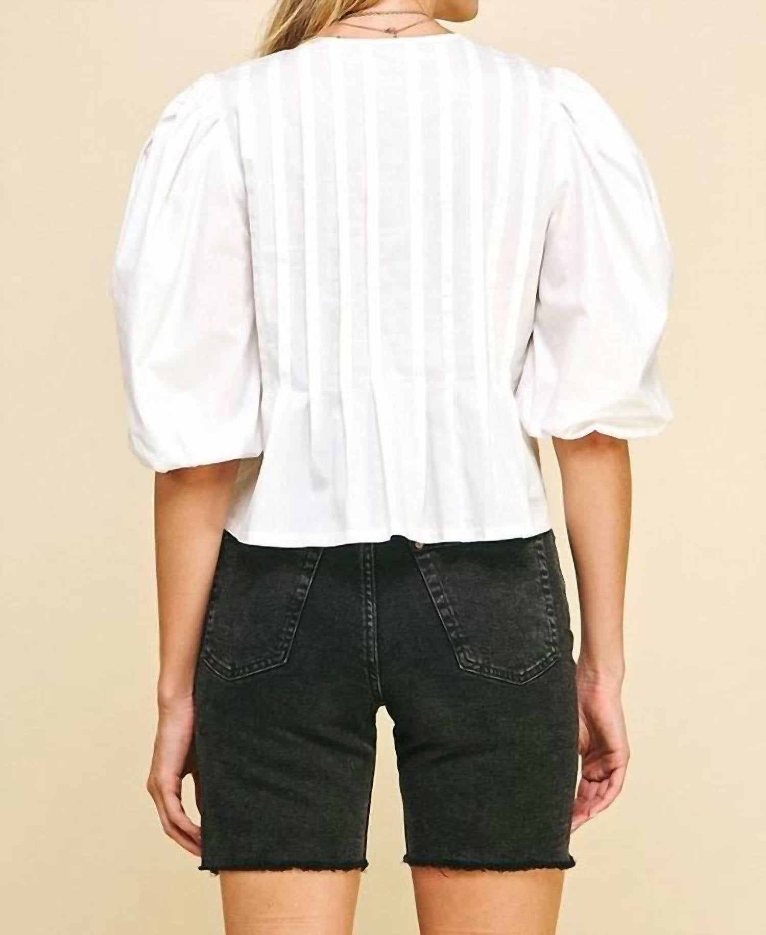 Pinch - Puff Sleeve Tie Blouse