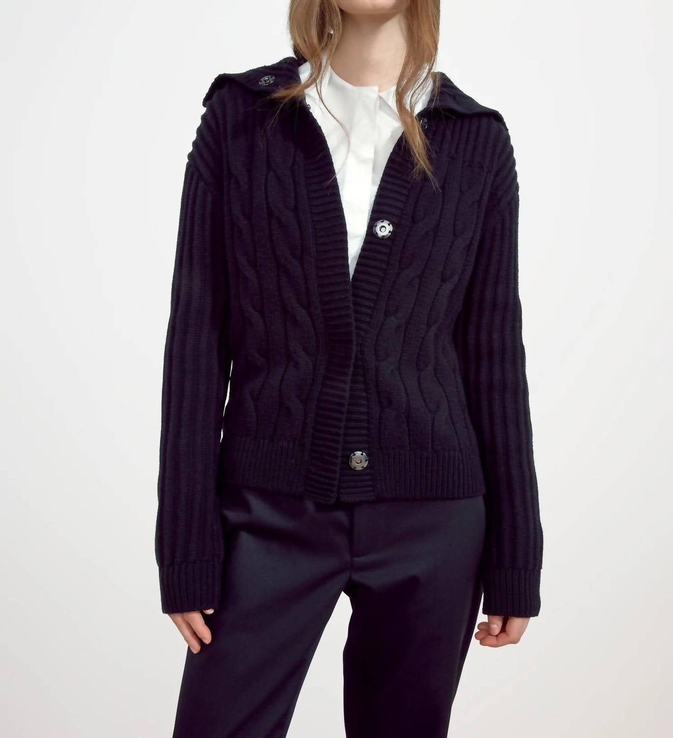 WE-AR4 University Knit Cardigan in navy - women's cardigan