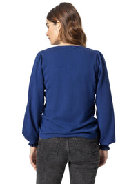 Lilla P - Cotton Cashmere Puff Sleeve V-Neck Sweater
