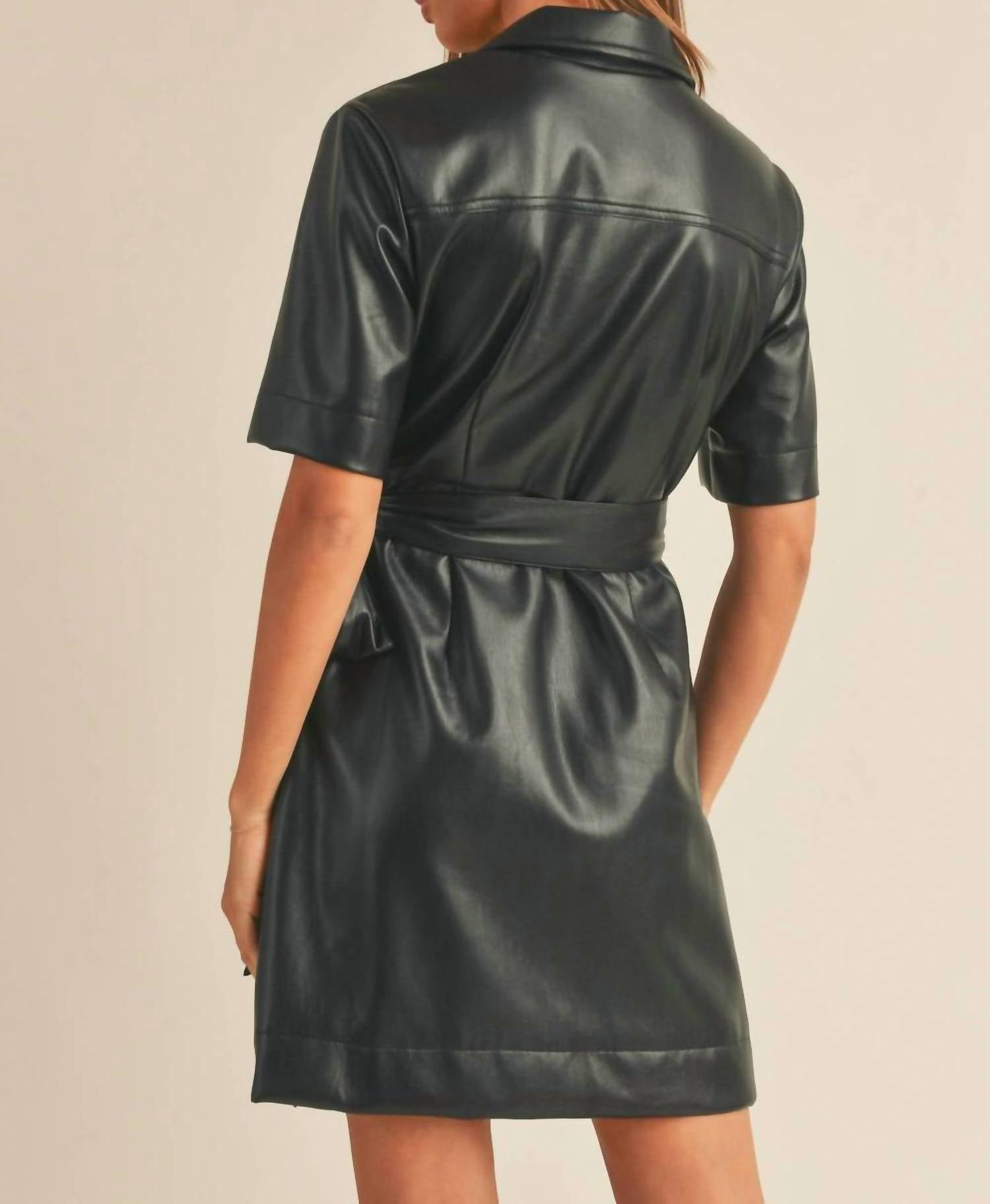 Miou Muse - Marcie Pleather Collared Wrap Dress