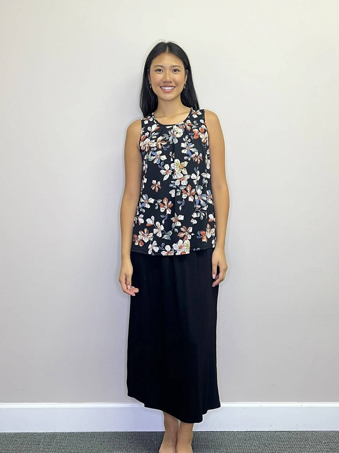 Papillon - Floral Rubber Print Stretch Pleated Top