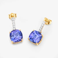 Diana M Jewels Women's Cushion Natural Tanzanite Stud Earrings (5.64 Ct) - Elegant in 14k yellow gold - women's jewelry - detail view