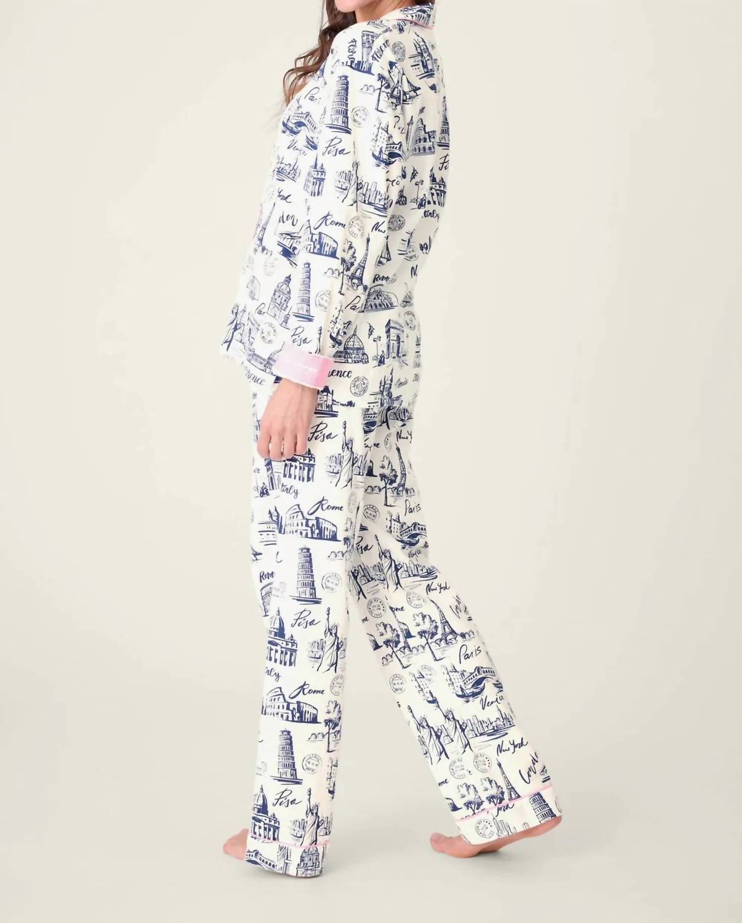 Pj Salvage - Bon Voyage 3-piece flannel pajama set
