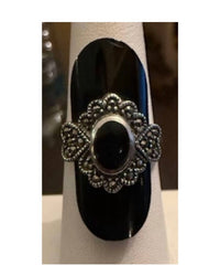 P & K Jewelry Women's Marcasite Ring in black - women's jewelry - detail view