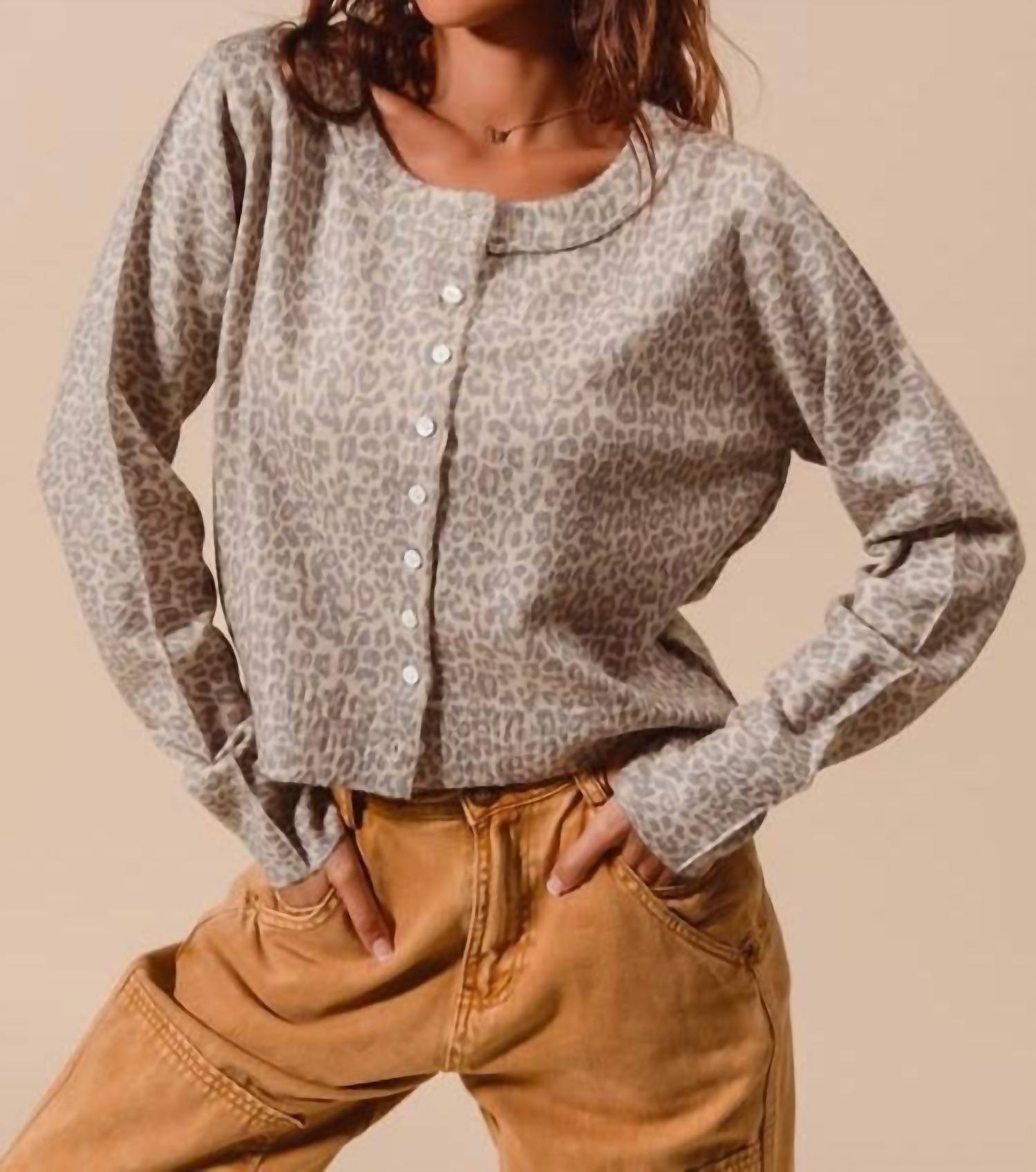 So Me - Leopard Print Button Up Cardigan