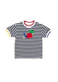 Florence Eiseman Kid's Camp Dinosaur Stripe Knit Shirt in navy white red - kids' t-shirt