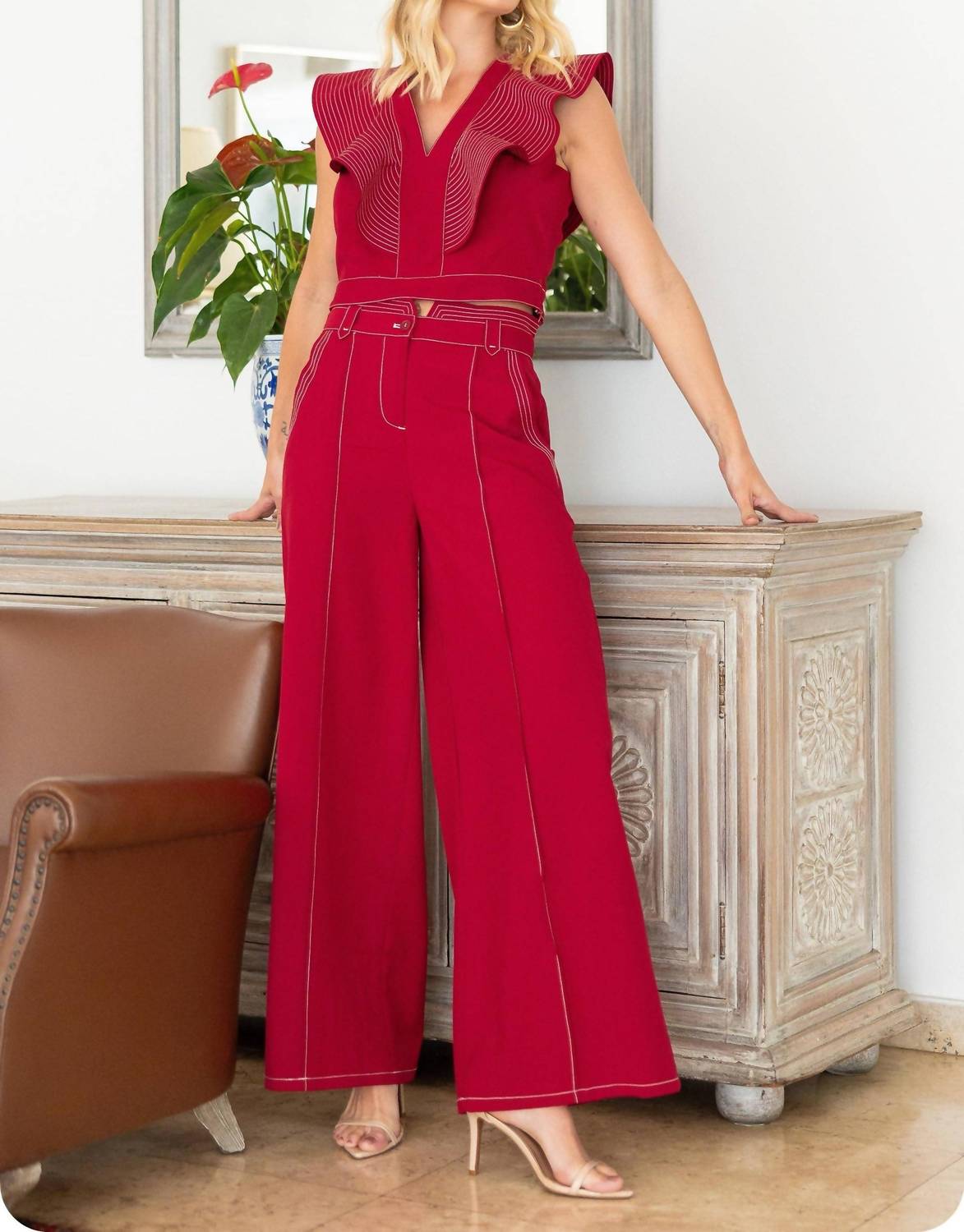 Strut & Bolt - Top Stitch Detail Wide Leg Trousers