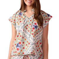 Double A - Women's Em Floral Flutter Sleeve Top