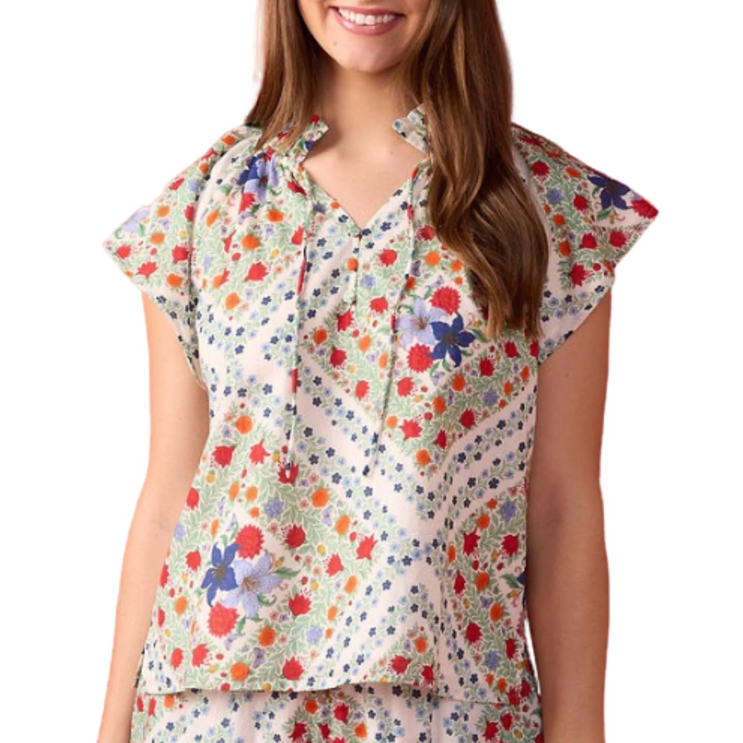 Double A - Women's Em Floral Flutter Sleeve Top