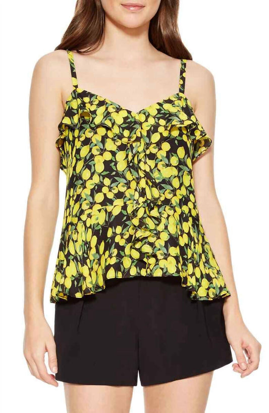 Parker - Lemon Print Silk Ruffle Tank Top