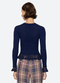 SEA Abbie Knit Long Sleeve Top in navy - women's long sleeve top - detail view