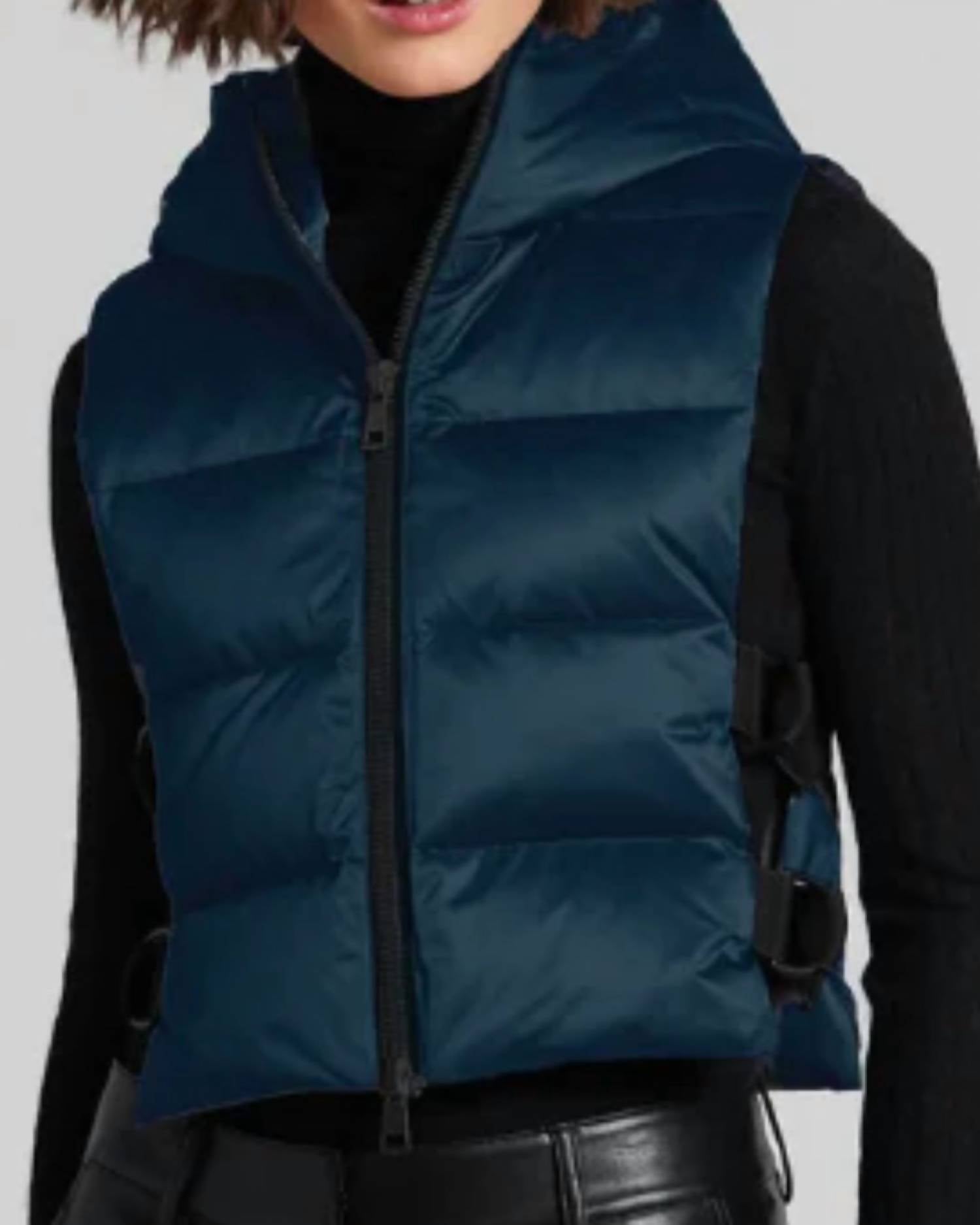 Adroit Atelier Lola Quilted Vest in blue pond - women's jacket - detail view