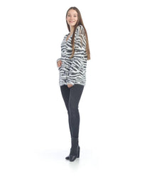 Papillon - Fuzzy Zebra Knit Cardigan With Pockets