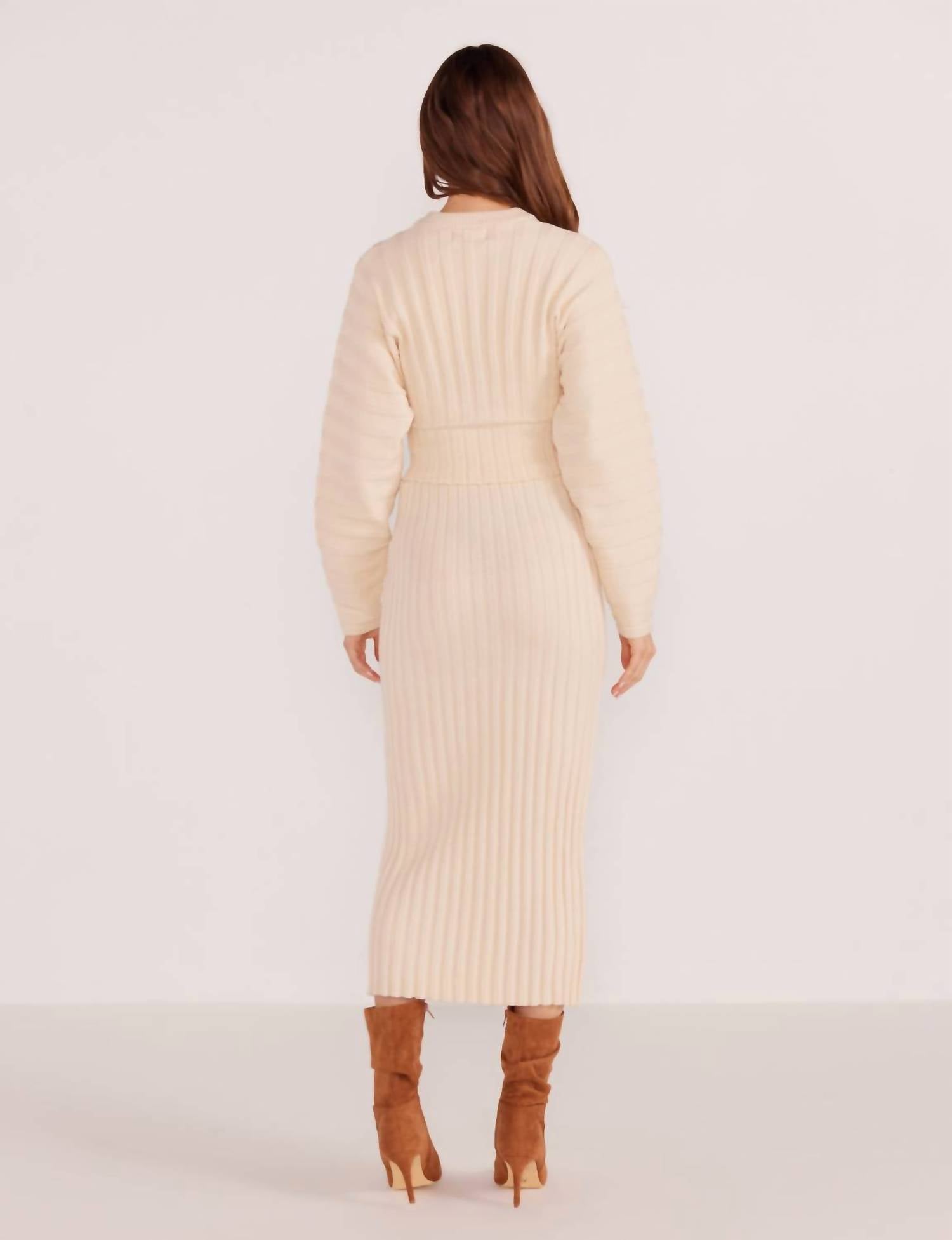 MINKPINK Layla Ribbed Midi Skirt in winter white - women's skirt - detail view