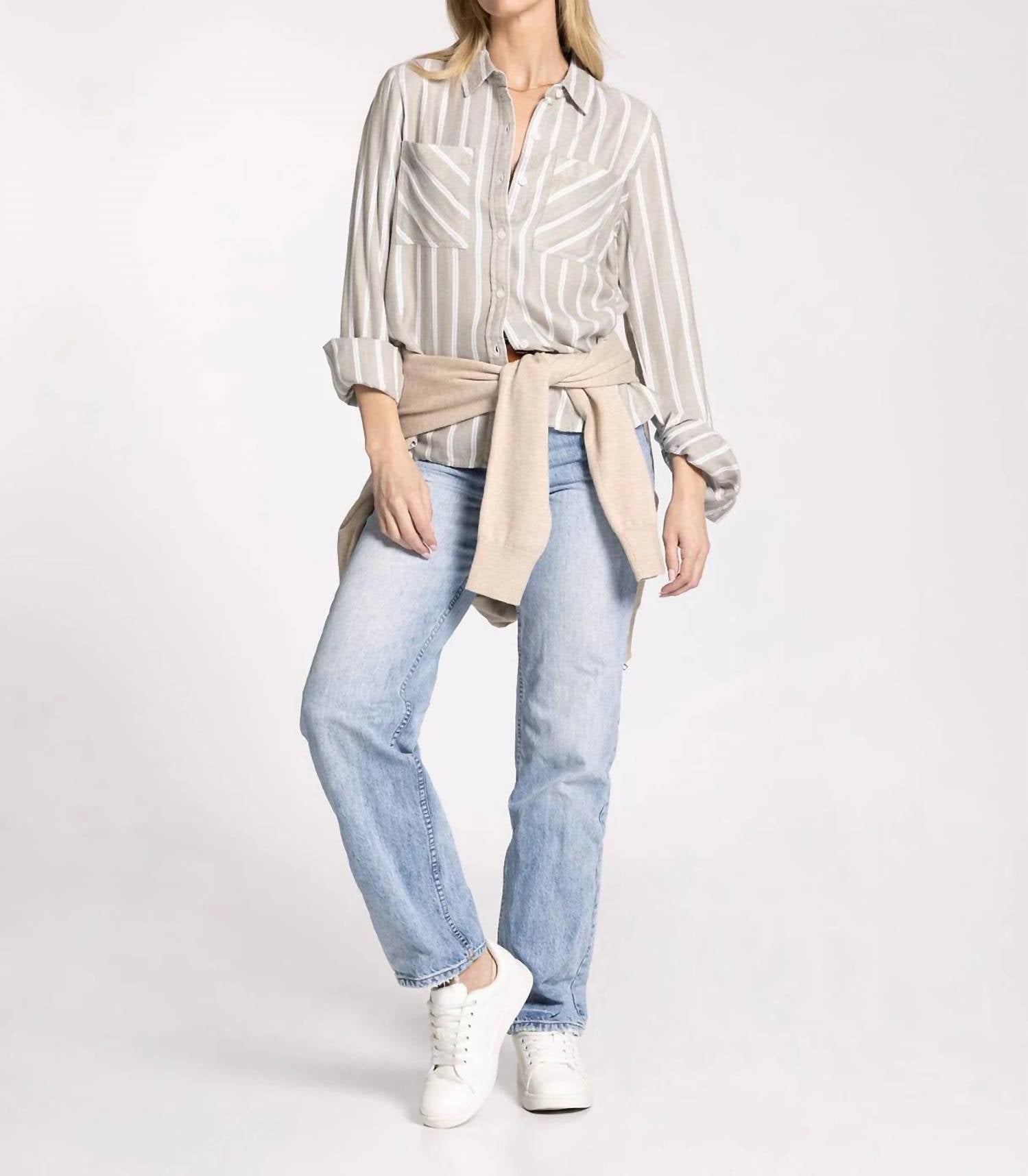 Thread & Supply Myla Button Down Shirt in beige - women's shirt
