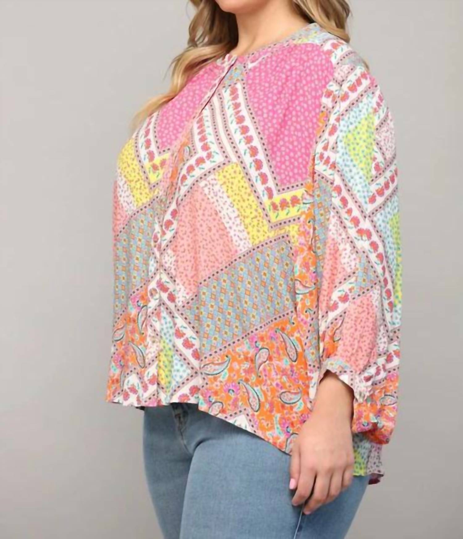 Fate - Good Vibes Patchwork Print Curvy Top