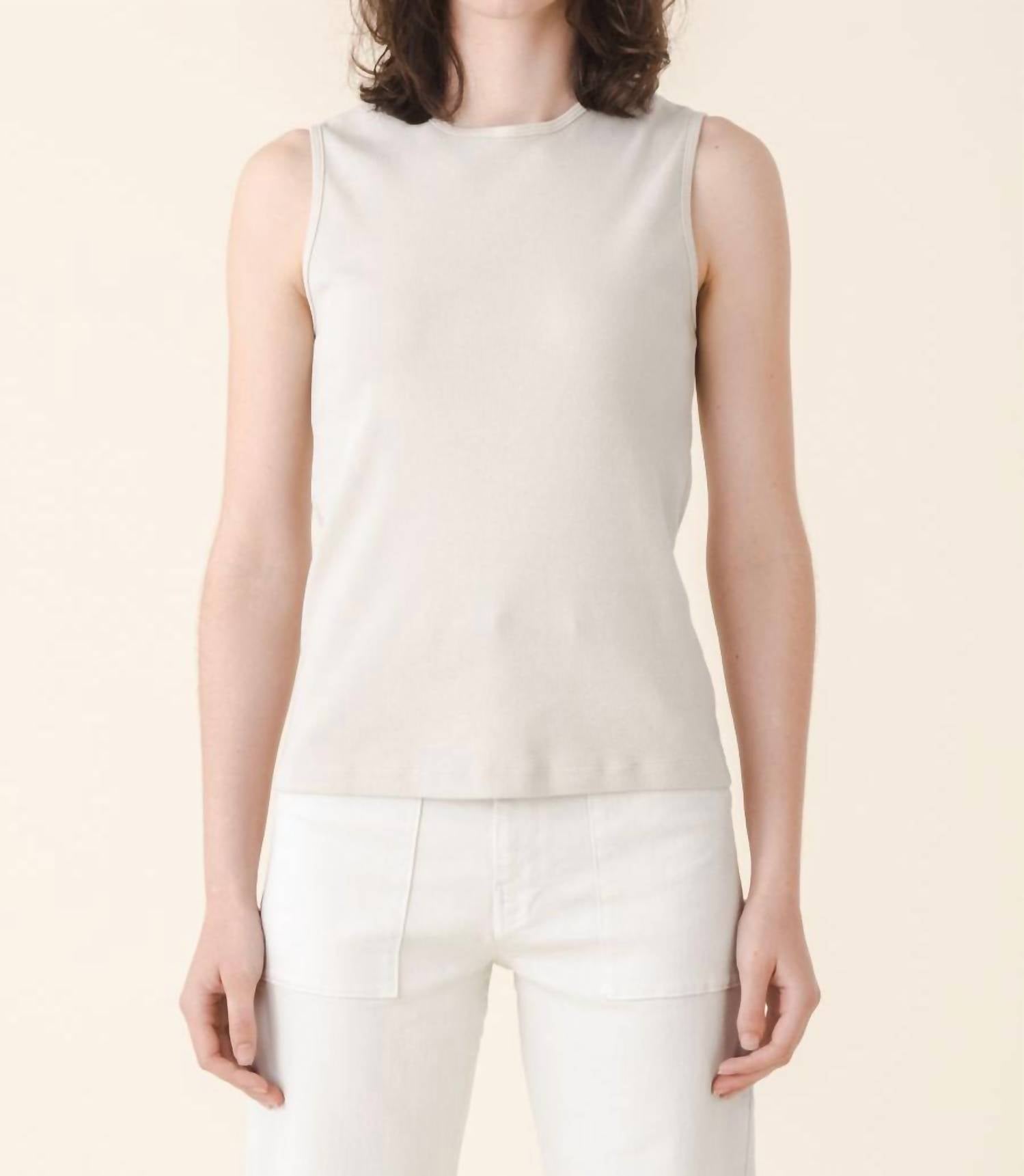 PRAIRIE UNDERGROUND Sleeveless Ribbed Crewneck Tee in oyster organic - women's tank top