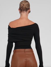Nonchalant Label Maple Asymmetrical Long Sleeve Top in black - women's long sleeve top - detail view