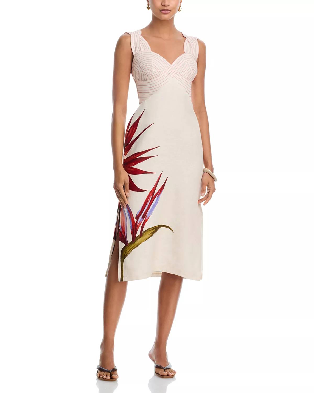 FARM RIO Women's Strelitzia Linen Midi Dress in beige - women's dress