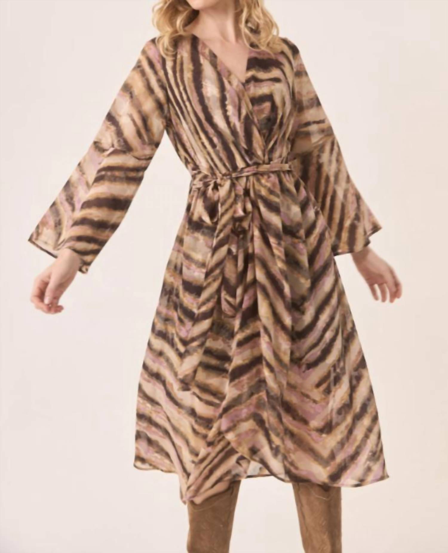 Nekane NKN Fluid Tie Waist Wrap Dress in sand - women's dress - alternate view