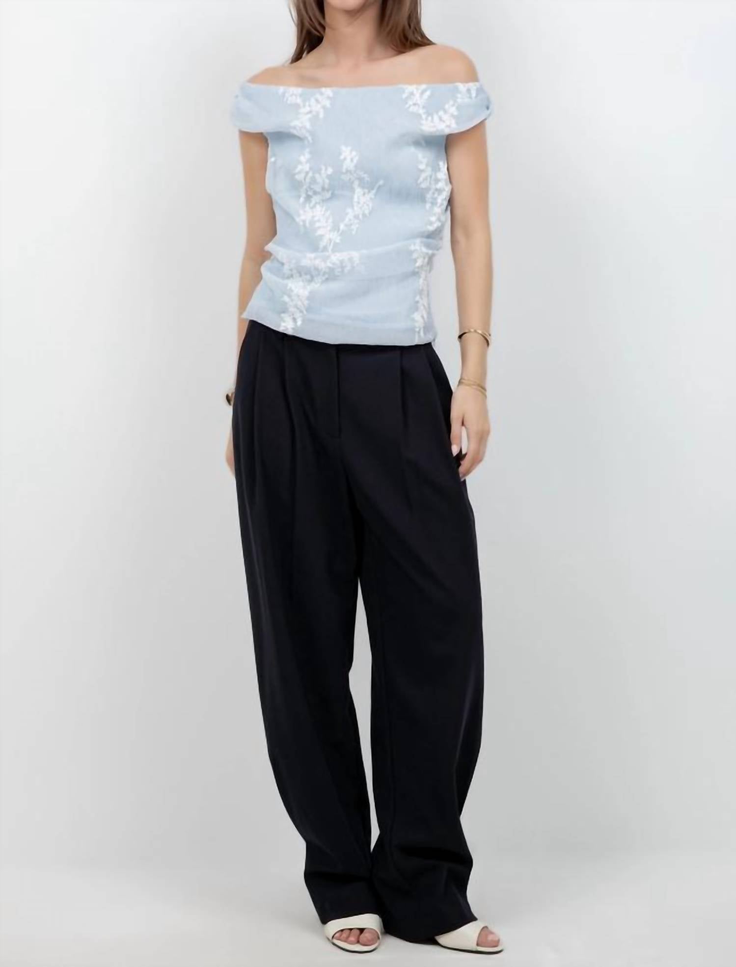 Whiteroom+Cactus - Embroidered Soft Woven Off Shoulder Blouse