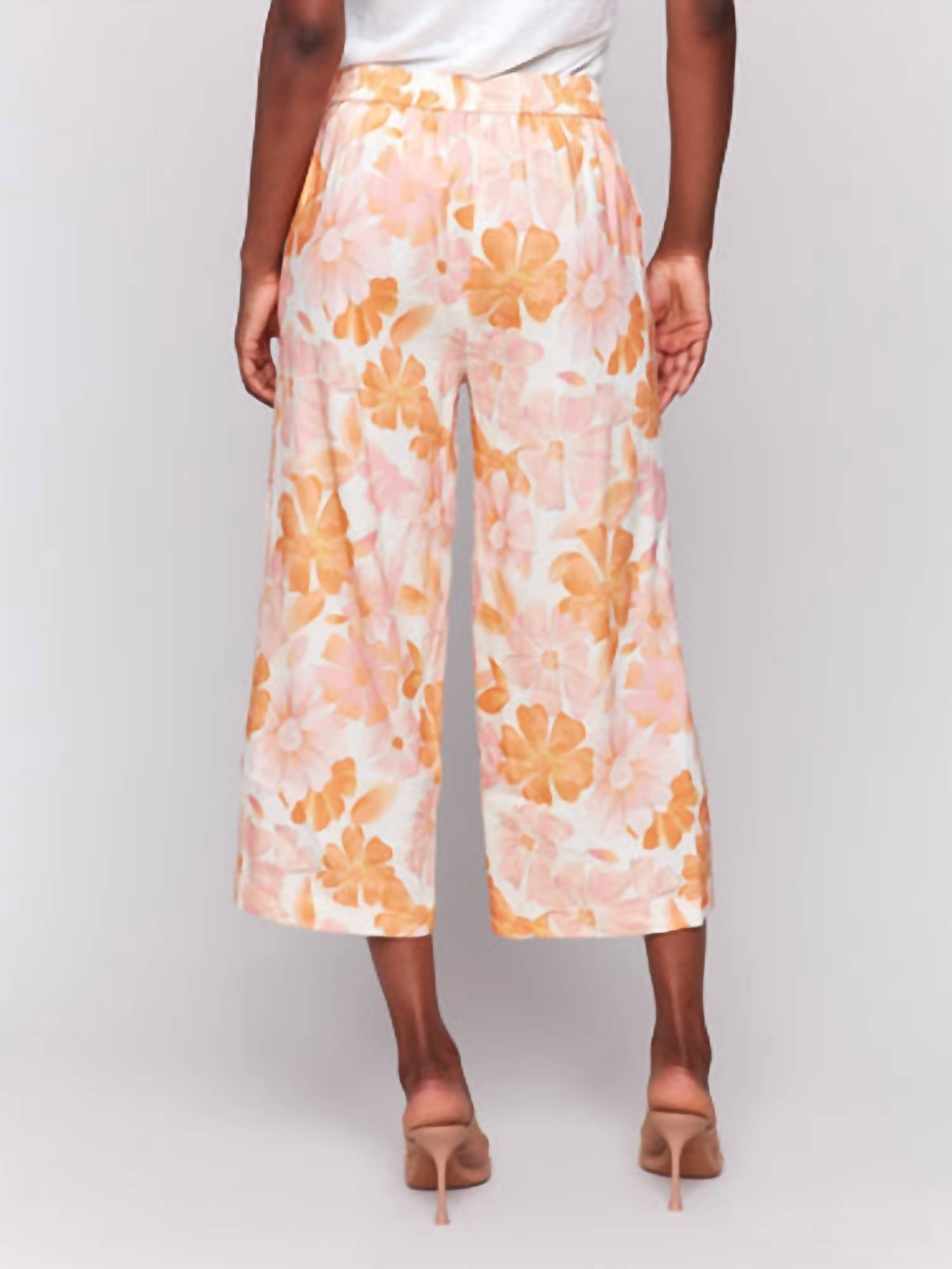 Charlie B - Printed Linen Blend Cropped Pull-on Pants