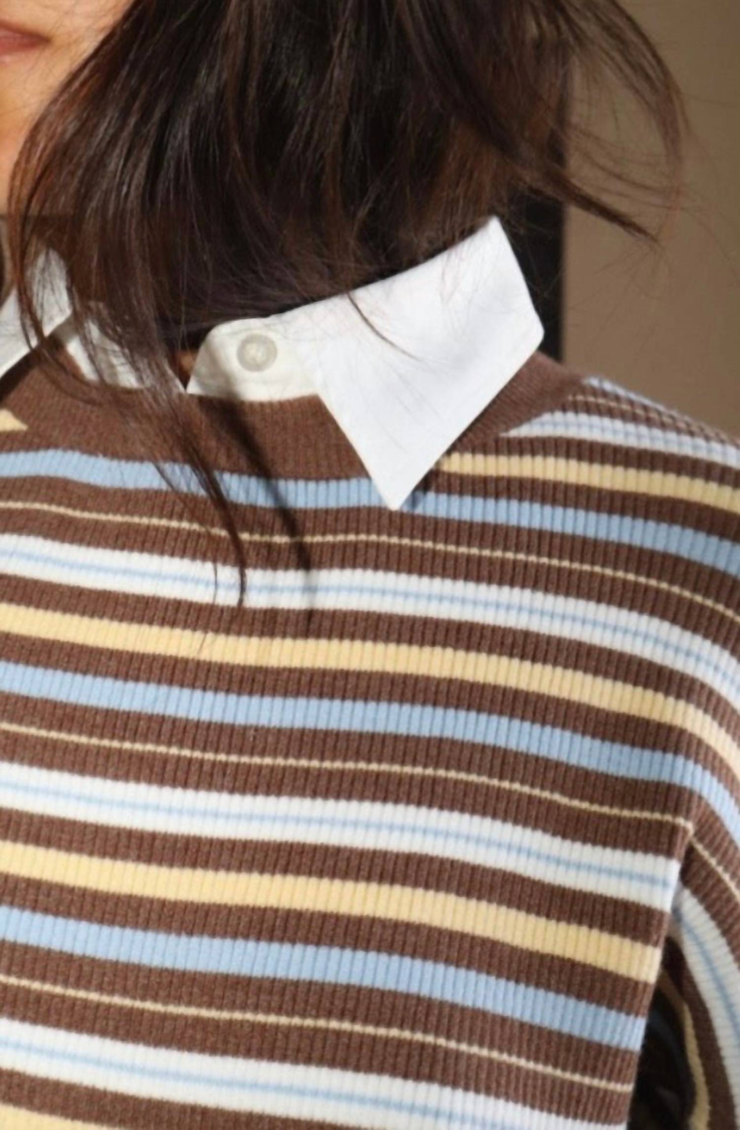 Bailey Rose Striped Knit Collar Top in cocoa - women's long sleeve top - view 5