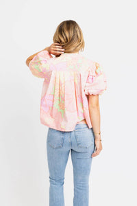 Karlie - Big Floral Pastel Pleat Sleeve Top