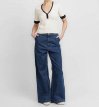 White + Warren Short Sleeve Top in ivory midnight - women's blouse - alternate view