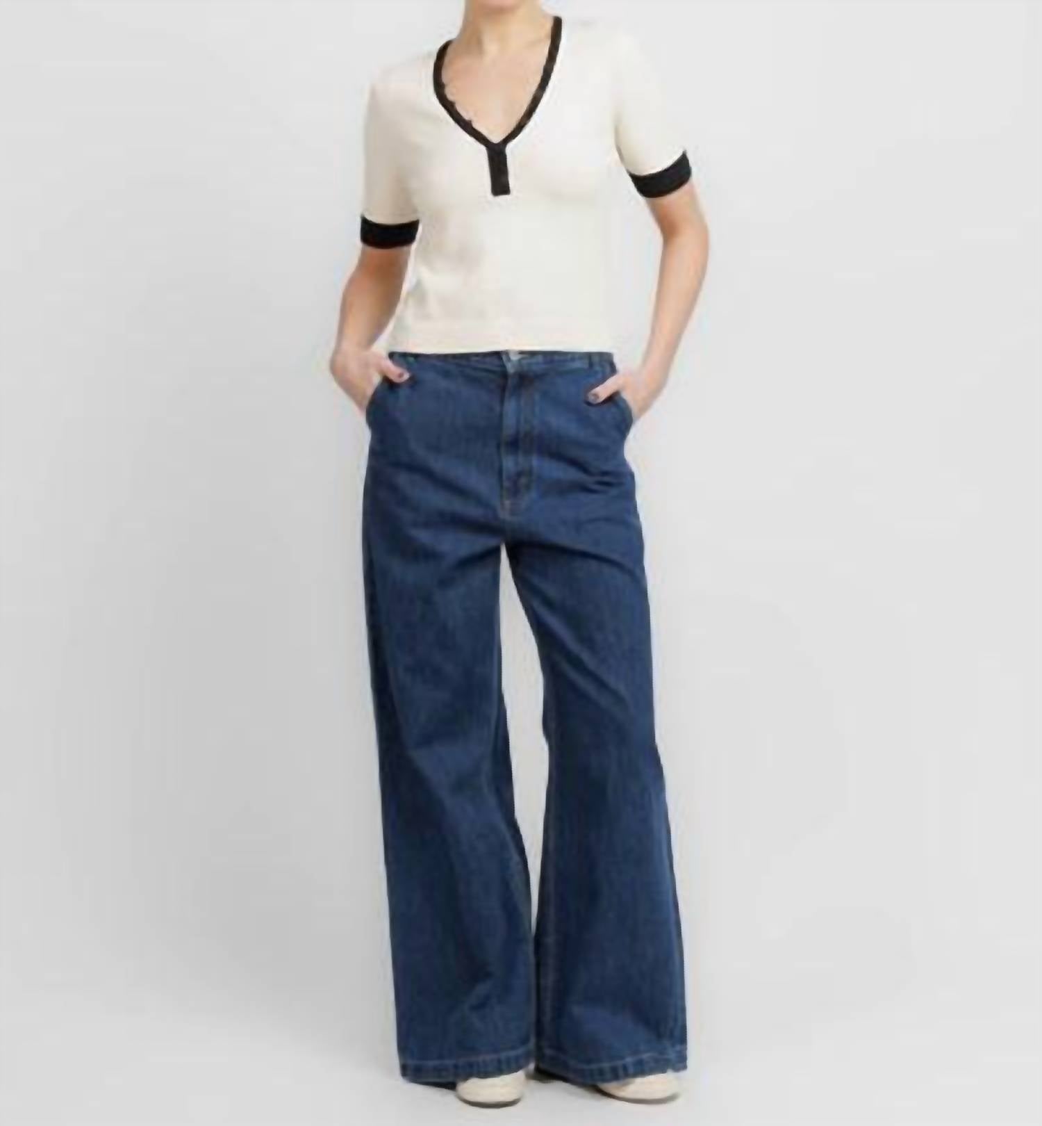 White + Warren Short Sleeve Top in ivory midnight - women's blouse - alternate view