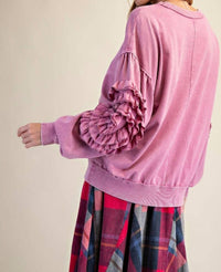 Easel - Long Sleeve Flower Patch On Sleeves Top